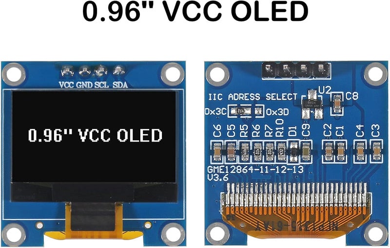 XIITIA 6pcs 0.96 inch OLED IIC I2C Display Module SSD1306 128x64 LCD Screen Driver with 30pin Dupont Cables for Arduino Projects(White/VCC Screen) - Image 2